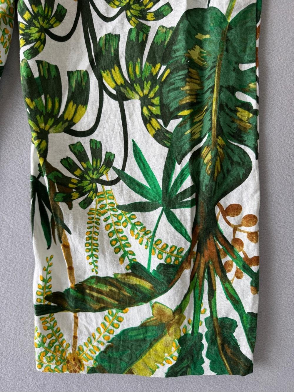Joie Tropical Print Linen Blend Wide Leg Crop Pants Tie Waist Green White Size M - Picture 5 of 14